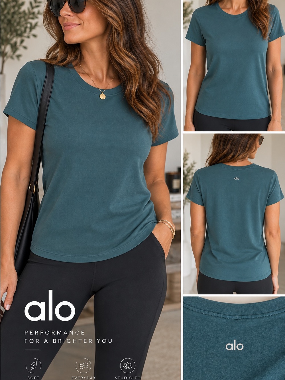ALO Yoga Winter Ivy Green Short Sleeve Crewneck Workout Tee T-Shirt - Size Large